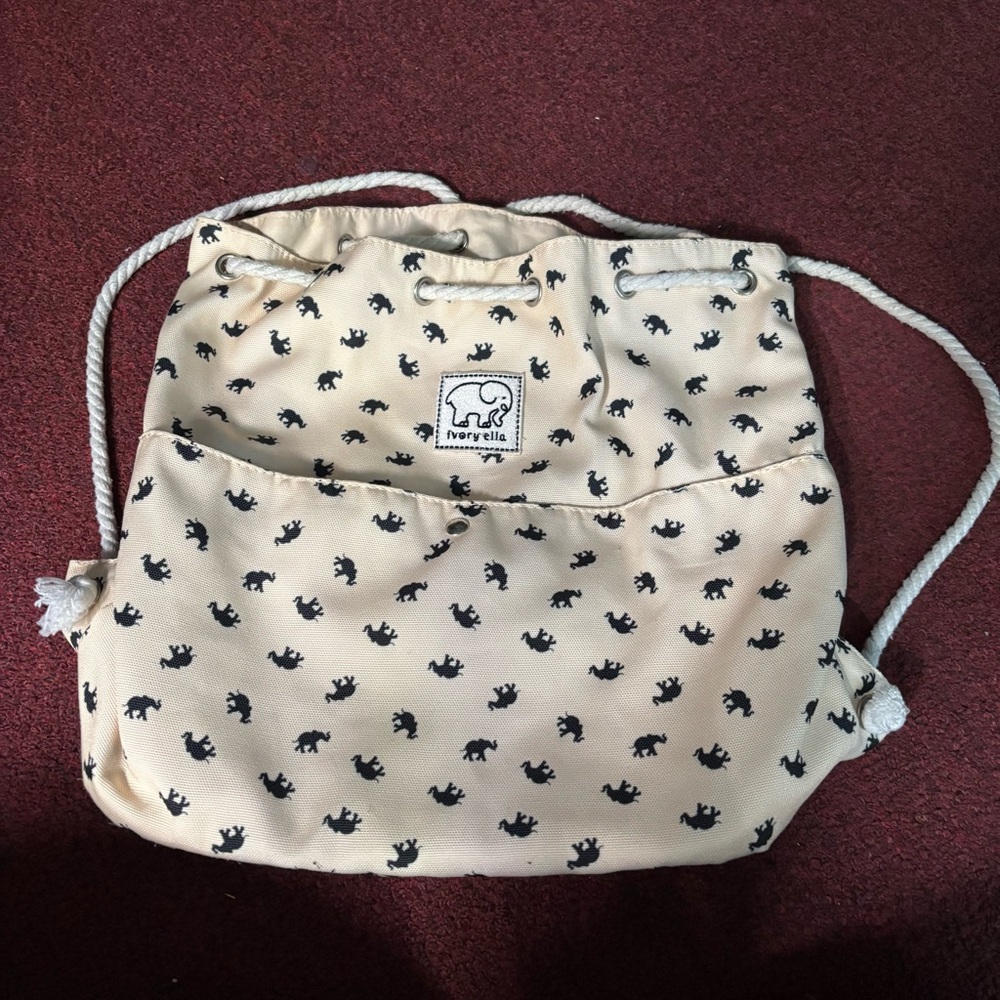 Ivory Ella elephant print drawstring backpack bag